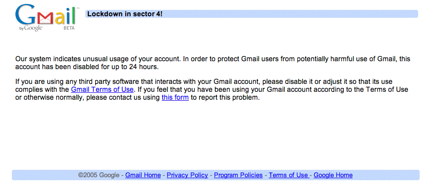 Gmail error message